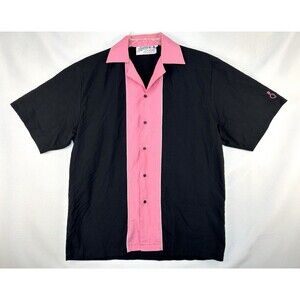 Vtg Cruisin USA Bowling Shirt Adult M Pink Black Retro Motel Route 66